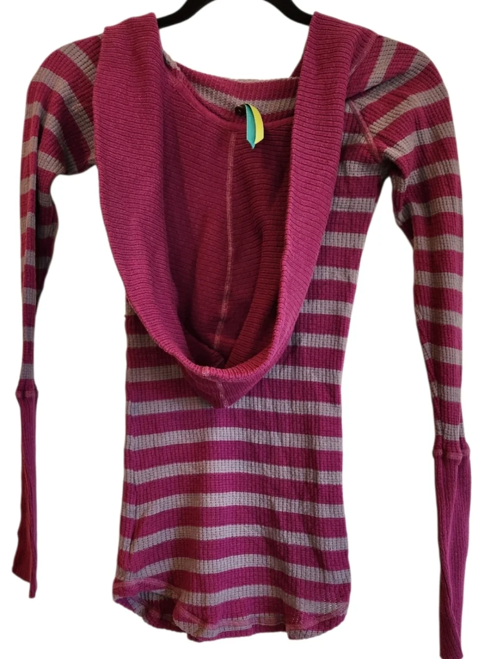 Vintage Free People Magenta/Gray Stripe Hoodie/Henley Size S 90's Bella Swan Y2K